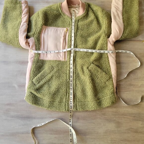 We The Free Women’s M Green Sherpa Fleece Zip Jacket Oversized Boho Coat - Picture 10 of 12